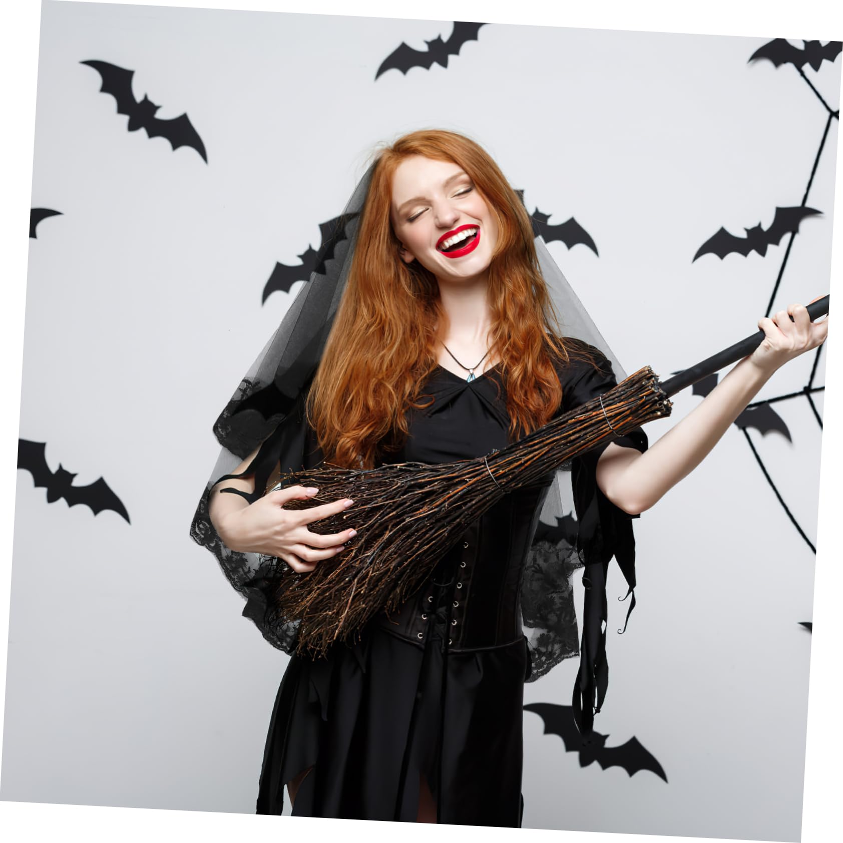 VALICLUD Schwarzer Spitzen Hochzeitsschleier Für Halloween Kostüme Und Braut Dekoration Eleganter Brautschleier Mit Band Rand Für Besondere Anlässe Und Partys