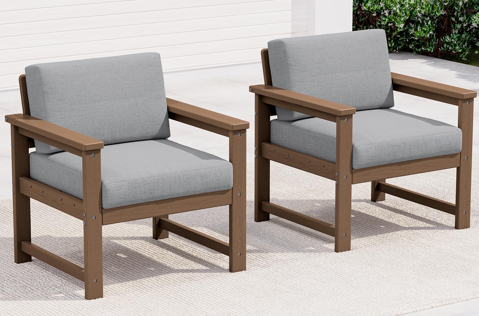 SERWALL 2 Pieces HDPE Cushioned Single Adirondack Armchair Sofa Set