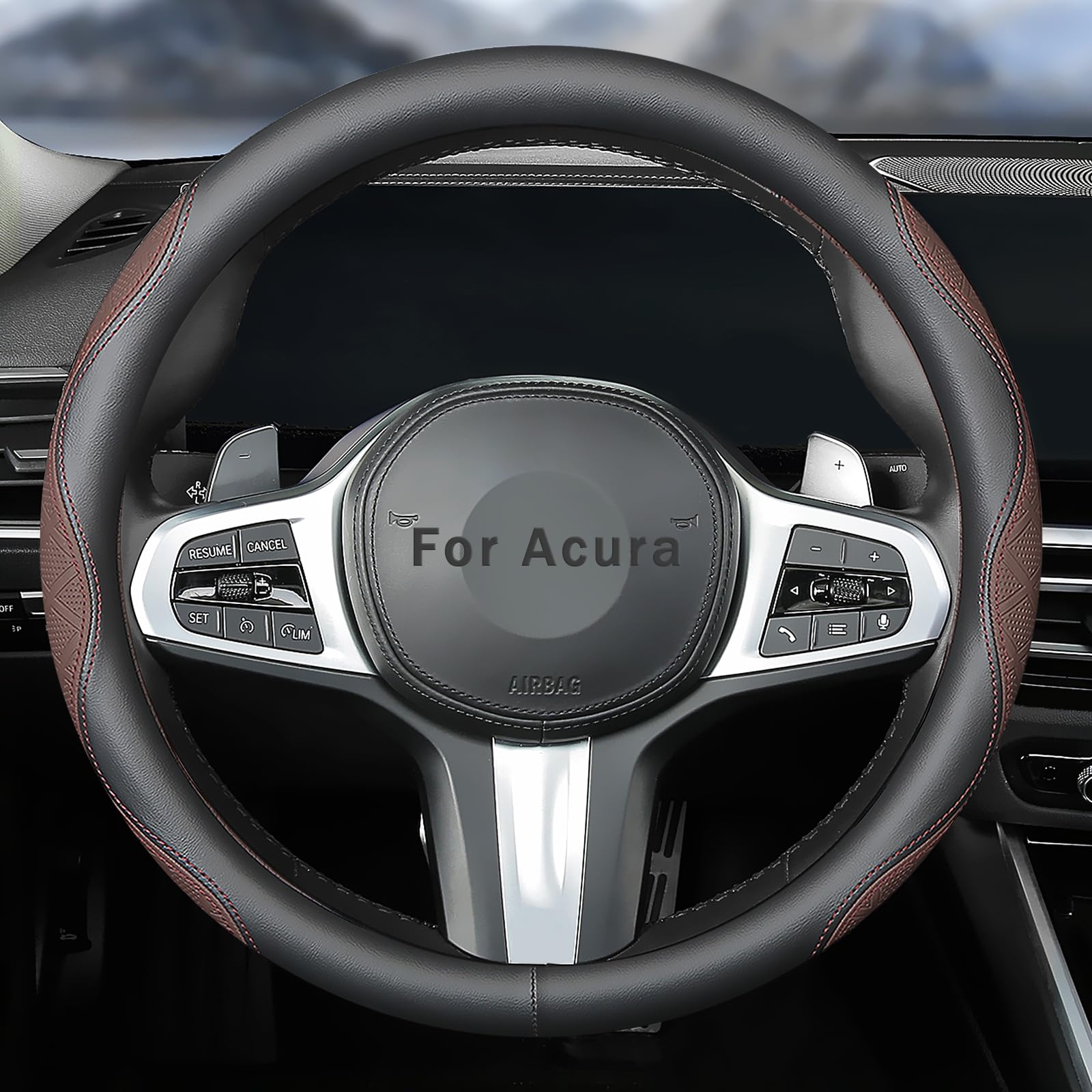 Custom Fit for Acura Steering Wheel Cover, Leather Double Sided Car Steering Wheel Covers, Anti-Slip Breathable, for Acura Accessories (Brown,for