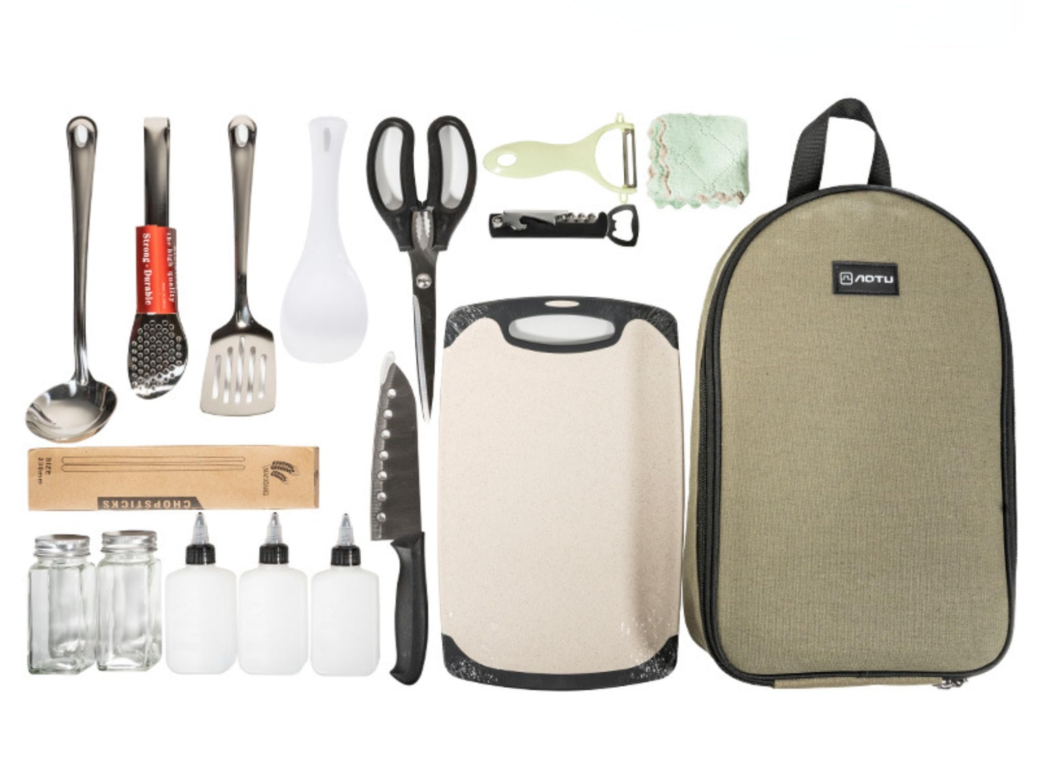 HcosmyPortable Camping Cookware Storage Bag, Camping Cooking Utensils Set Bag Camping Tool, 16Pcs Travel Cookware Mess Kit Storage Bag Suitable for Kitchenware Storage