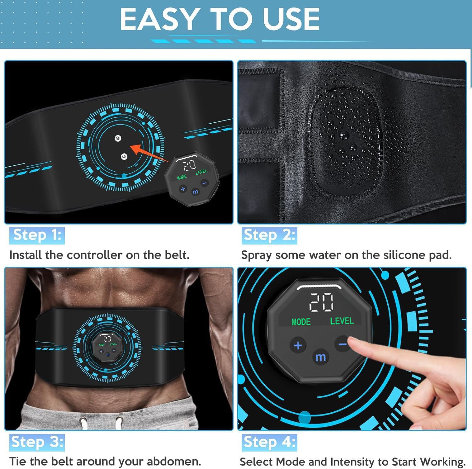 Estimulador muscular ABS Trainer, estimulador muscular EMS, tonificador muscular abdominal eléctrico, 10 modos y 20 intensidades para abdominal, brazos, cintura, entrenamiento abdominal