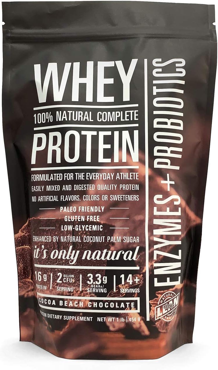 Whey Protein Powder w/Probiotics & Enzymes. Gluten Free, Keto Friendly. Low Glycemic, Low Carb, Low Sugar Chocolate. Lose Weight and Build Muscle with No Stomach Upset.