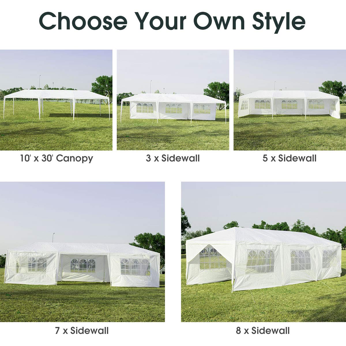 COSTWAY 3 x 9 m tuinpaviljoen, partytent met 8 zijwanden, biertent, uv- bescherming, tuintent, paviljoen