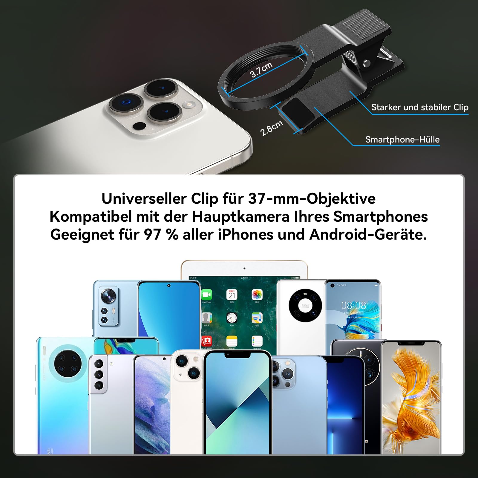 Evil Eye Universal Handykamera Objektiv Set, 0,45X Weitwinkel & 12,5X Makro mit Universalclip, Kompatibel mit iPhones & Android-Smartphones, Ideal für Reisen, Alltag & Social-Media-Fotografie