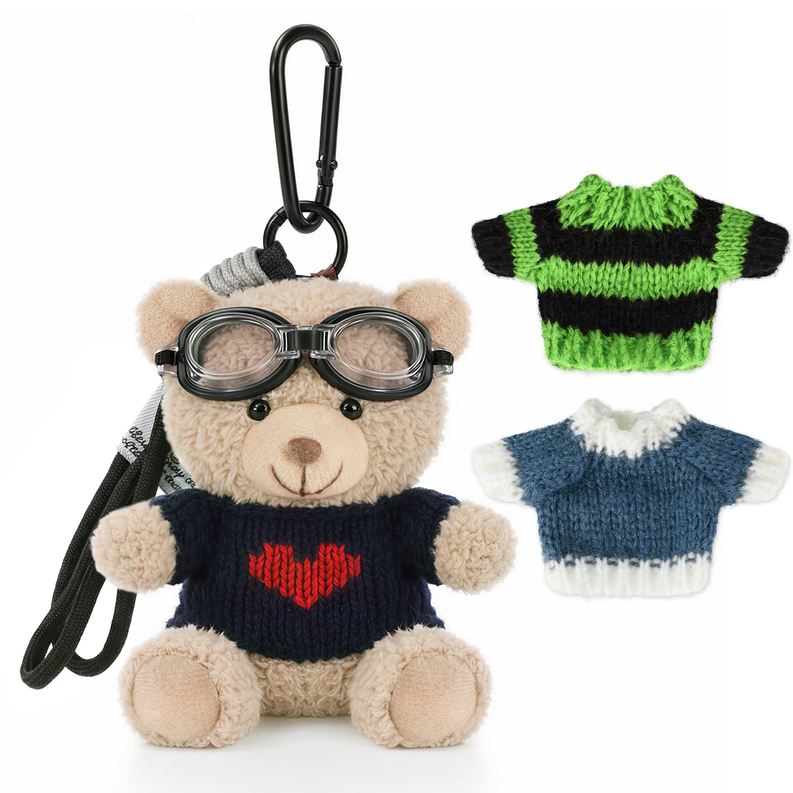 MWOOT Llaveros peluche oso, oso peluche para vestir con 3 conjuntos ropa, llaveros con colgante animal, bonitos adornos para bolsos, manualidades para regalar a mujeres, marrón