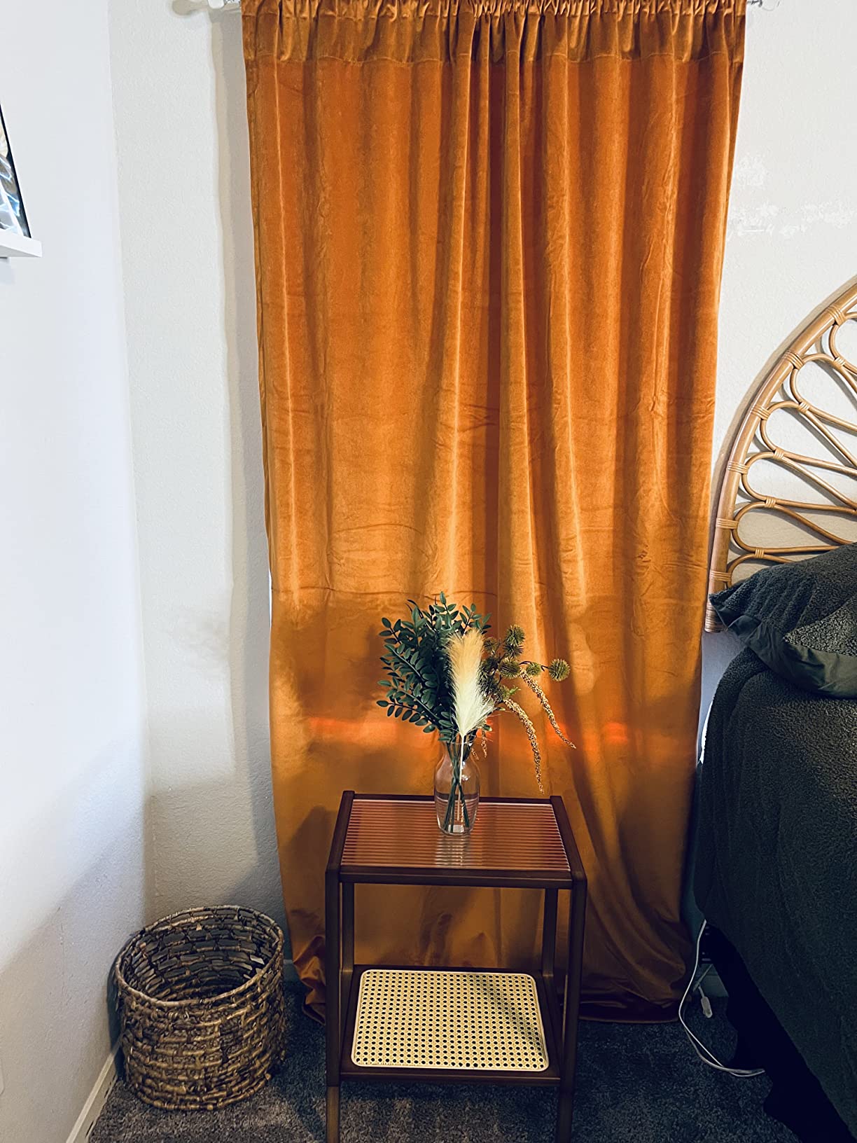 12/mo Finance Bamworld Rattan Side Table Boho Night Stand Glass Bedside Table Small End