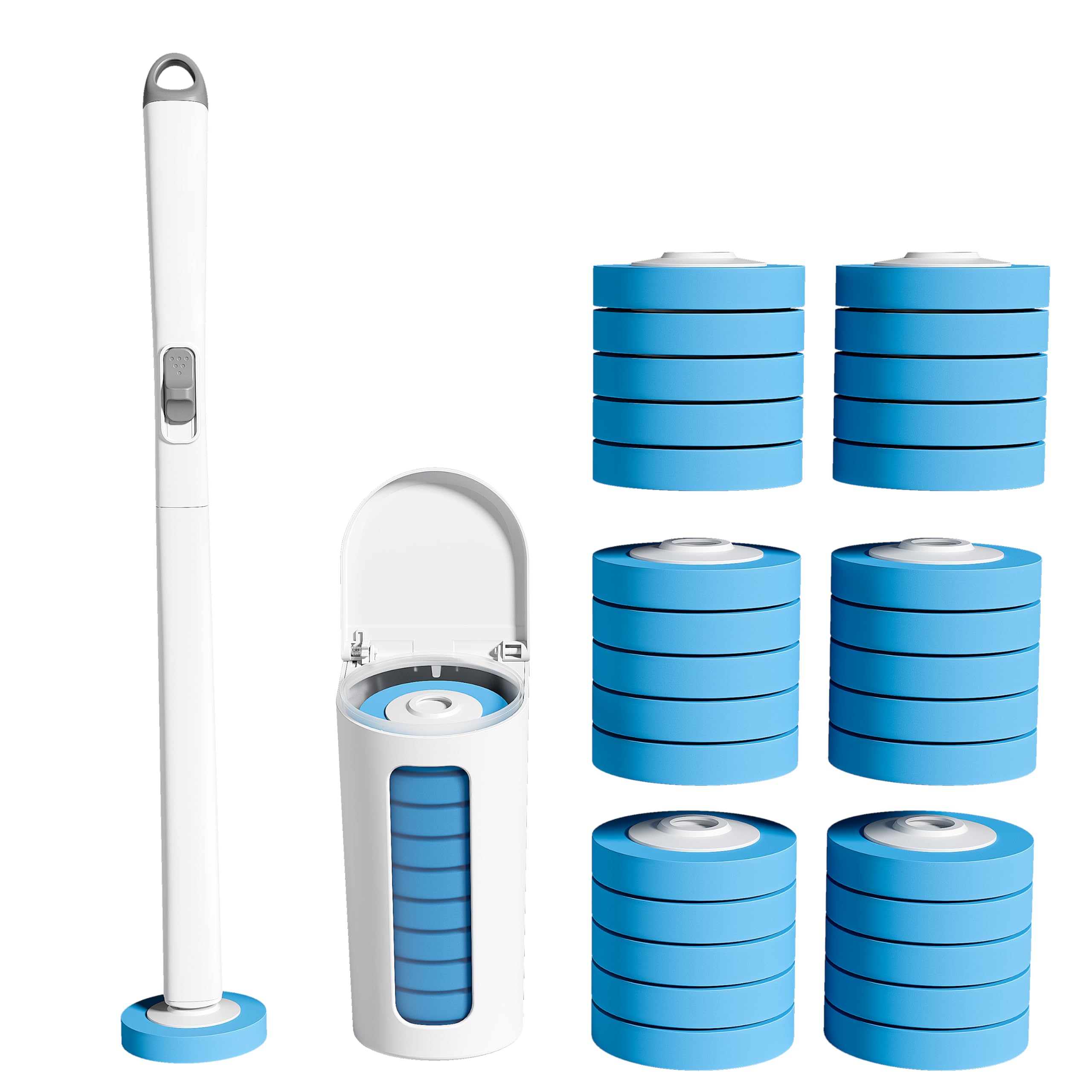 Photo 1 of CQT Disposable Toilet Bowl Brush with Toilet Wand 30 Refill Heads, Toilet Bowl Cleaner Wands,Toilet Cleaning System Starter Kit(Wand+30 Refills)