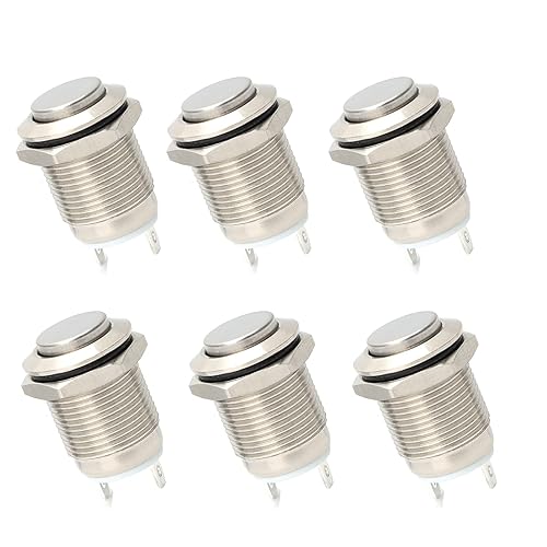 Miniatura 1 de STARELO 6 interruptores de botón momentáneos de 0.472 pulgadas, carcasa plateada, interruptor de botón impermeable IP65, acero inoxidable 1