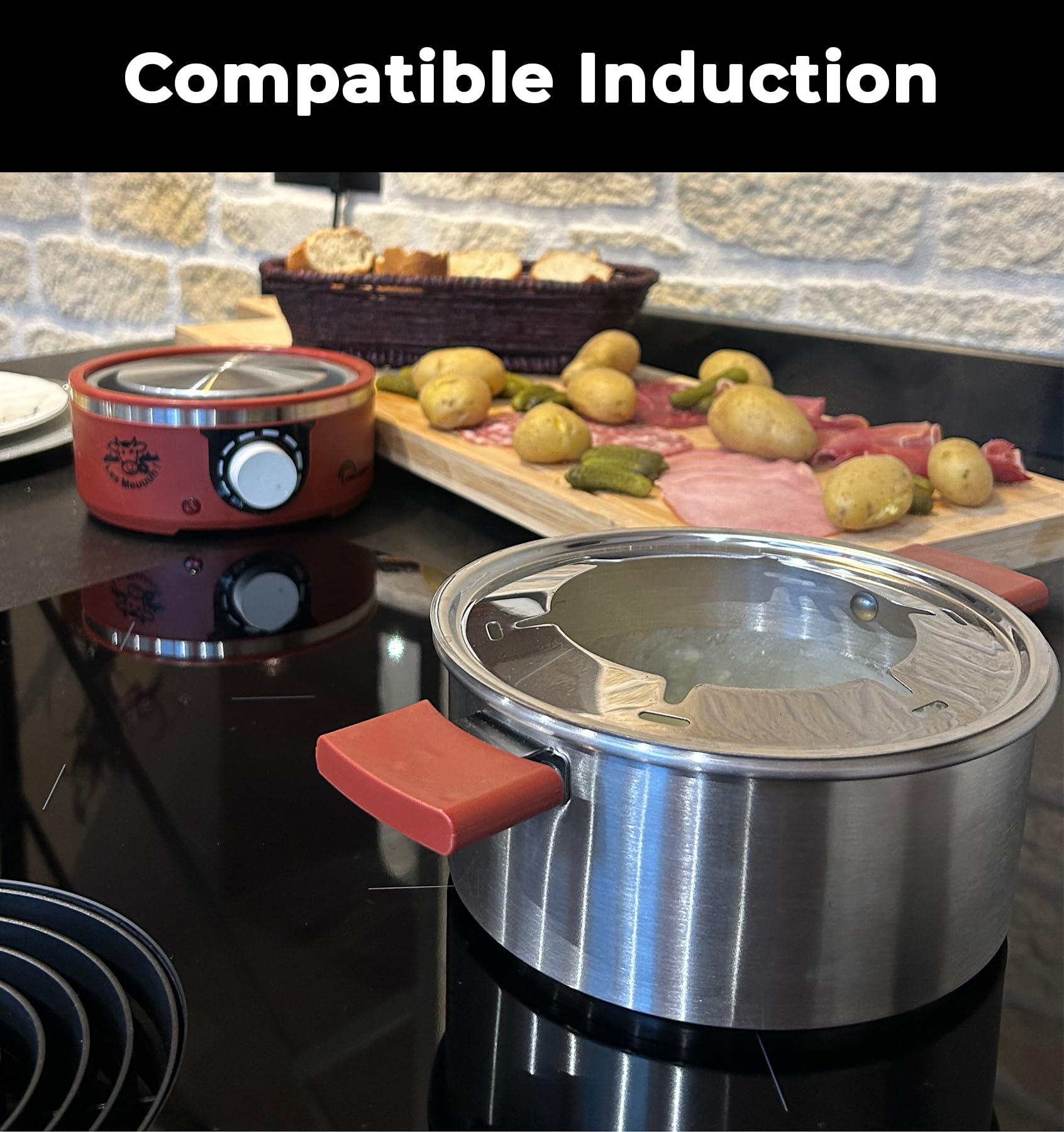 LITTLE BALANCE 8962 Little Fondue Meuuuh...!, dispositivo de fondue para 6 personas, sartén de acero inoxidable, apto para inducción, 1,8 litros, 650 W, chile