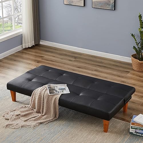 Miniatura 4 de EUGI Sofá cama futón convertible con reposabrazos moderno sofá cama de tela de lino para sala de estar juego de cama plegable reclinable futón beige