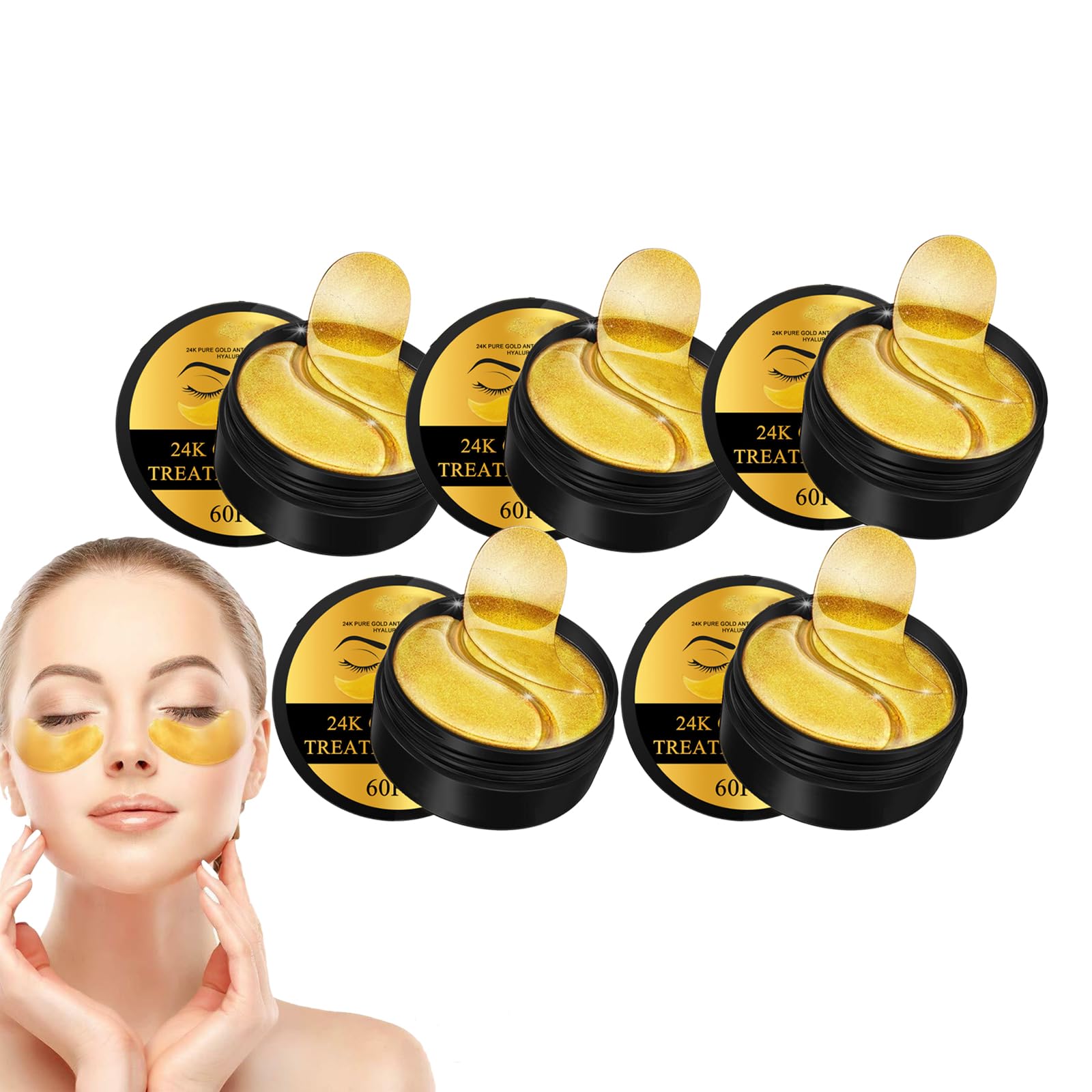 24K Gold Eye Patches - Hydrogel Under Eye Patches with 24K Gold - Collagen Eye Patches for Puffy Eyes and Dark Circles, Revitalizing & Firming Under Eye Gel Pads, for Women and Men (5 Boxes)
