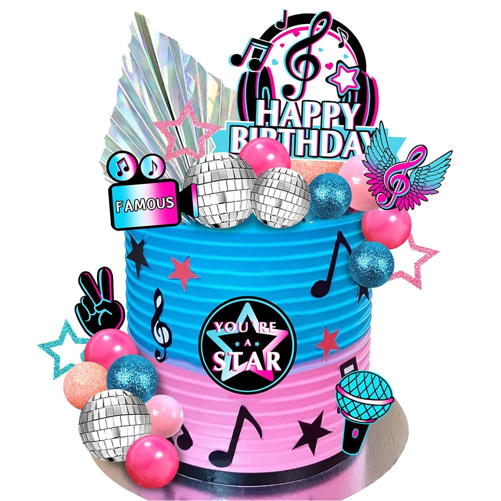 Music Disco Cake Topping, Musical Birthday Cake Decorations, Music Cake Toppers, Musician Birthday Party Rock Theme Party Cake Sticks Decorations Topper