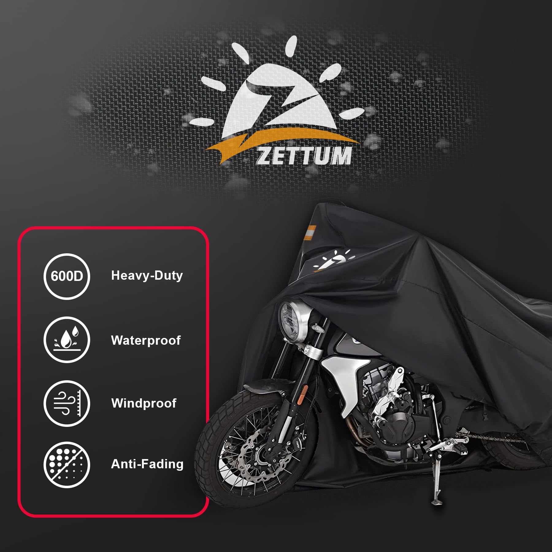 Zettum Motorrad Abdeckplane 206 cm – 600D PU wasserdichte Motorradabdeckung | Mit Reflektoren, Wasserdichte & Winterfeste Motorradeschutz mit Schlossöffnung, für Moped Roller Motor Enduro/Straßen