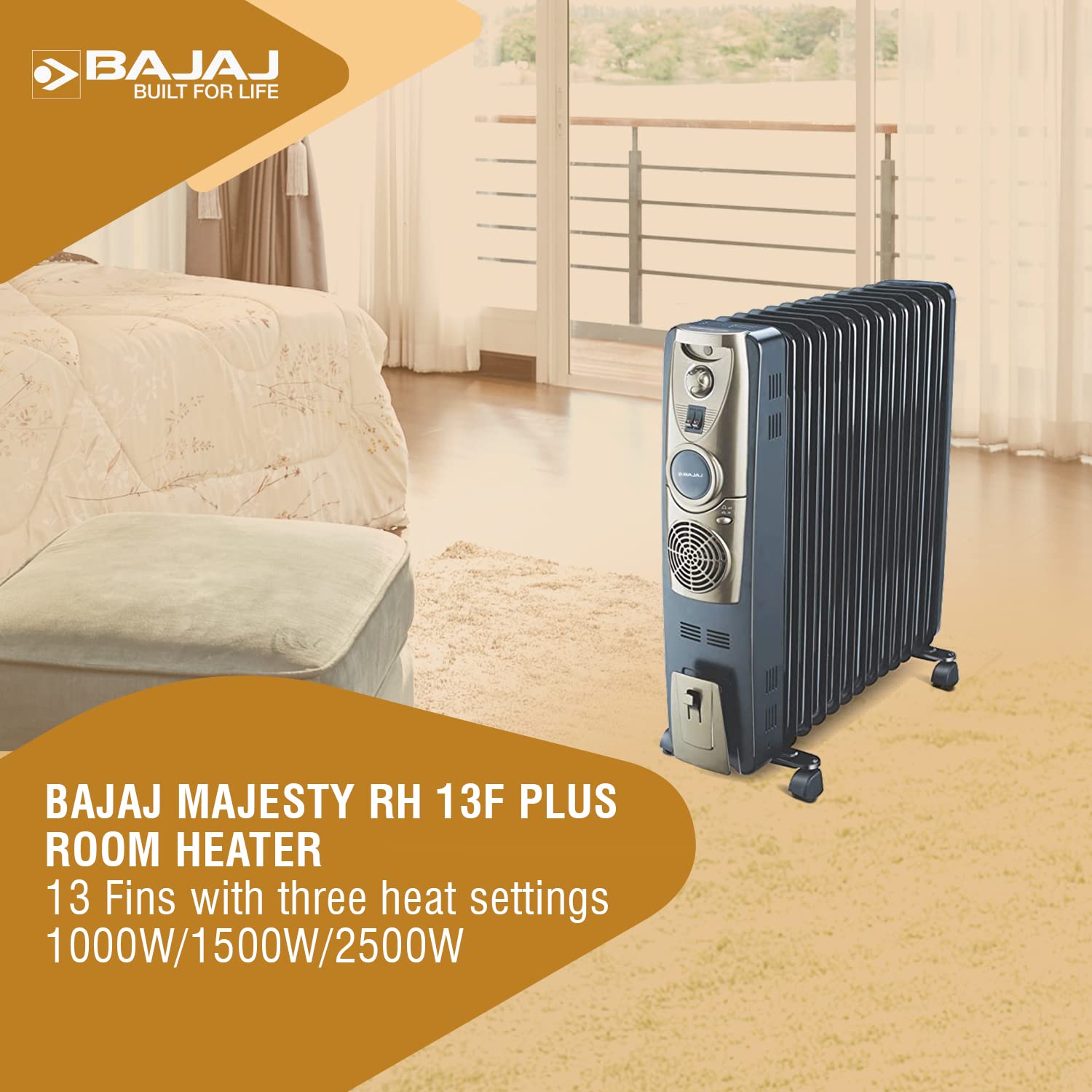 Buy Bajaj OFR Room Heater, 13 Fin 2900 Watts Oil Filled Room Heater with  400W PTC Ceramic Fan Heater, ISI Approved (Majesty 13F Plus Black) Online  at Low Prices in India - Amazon.in