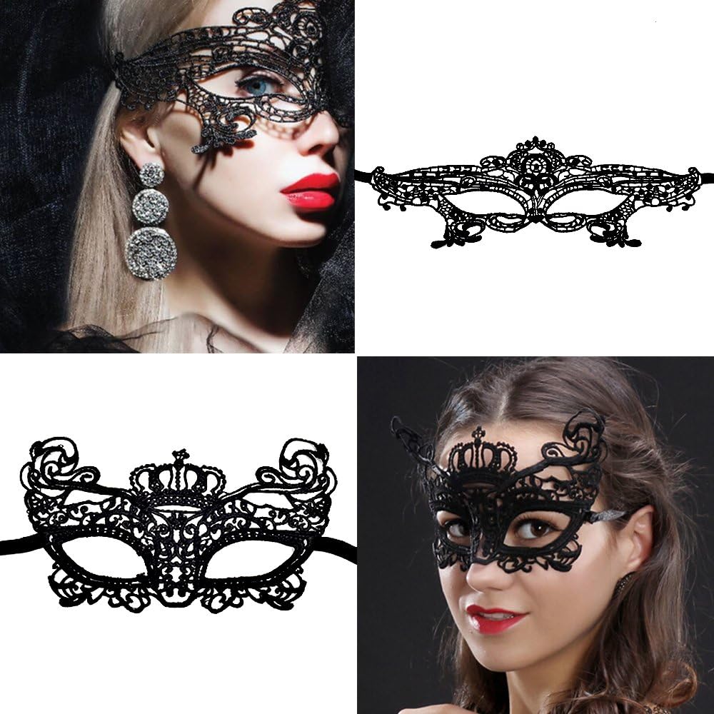 CNYMANY 15 Packs Women's Sexy Flexible Lace Masks Eye-mask for Ball Party Venetian Masquerade Costume - Black: Home & Kitchen