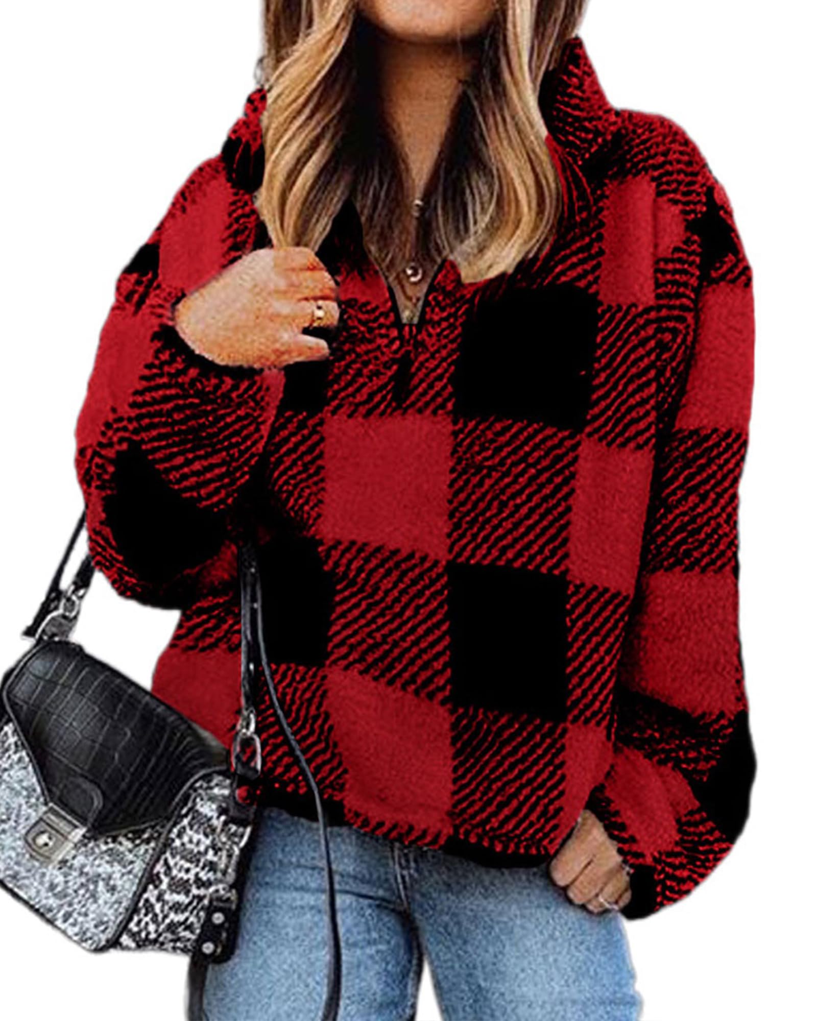 BTFBM Womens Sweatshirt Sherpa Quarter Zip Pullover Fall Winter 2026 Long Sleeve Fleece Sweaters Hoodies Sweatshirts Clothes