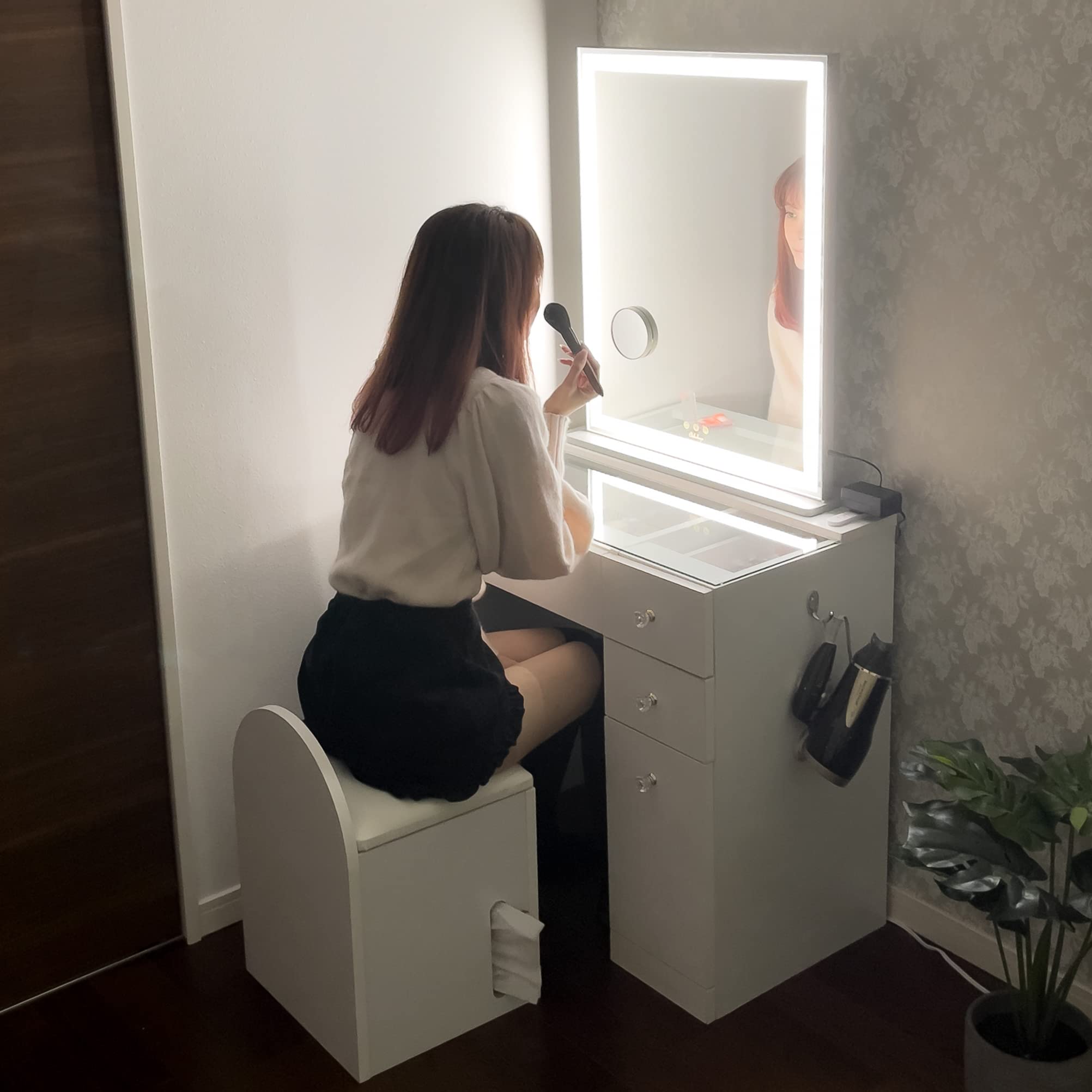 Amazon｜女優ミラー付 ドレッサー 化粧台 鏡台 椅子付き コンセント付