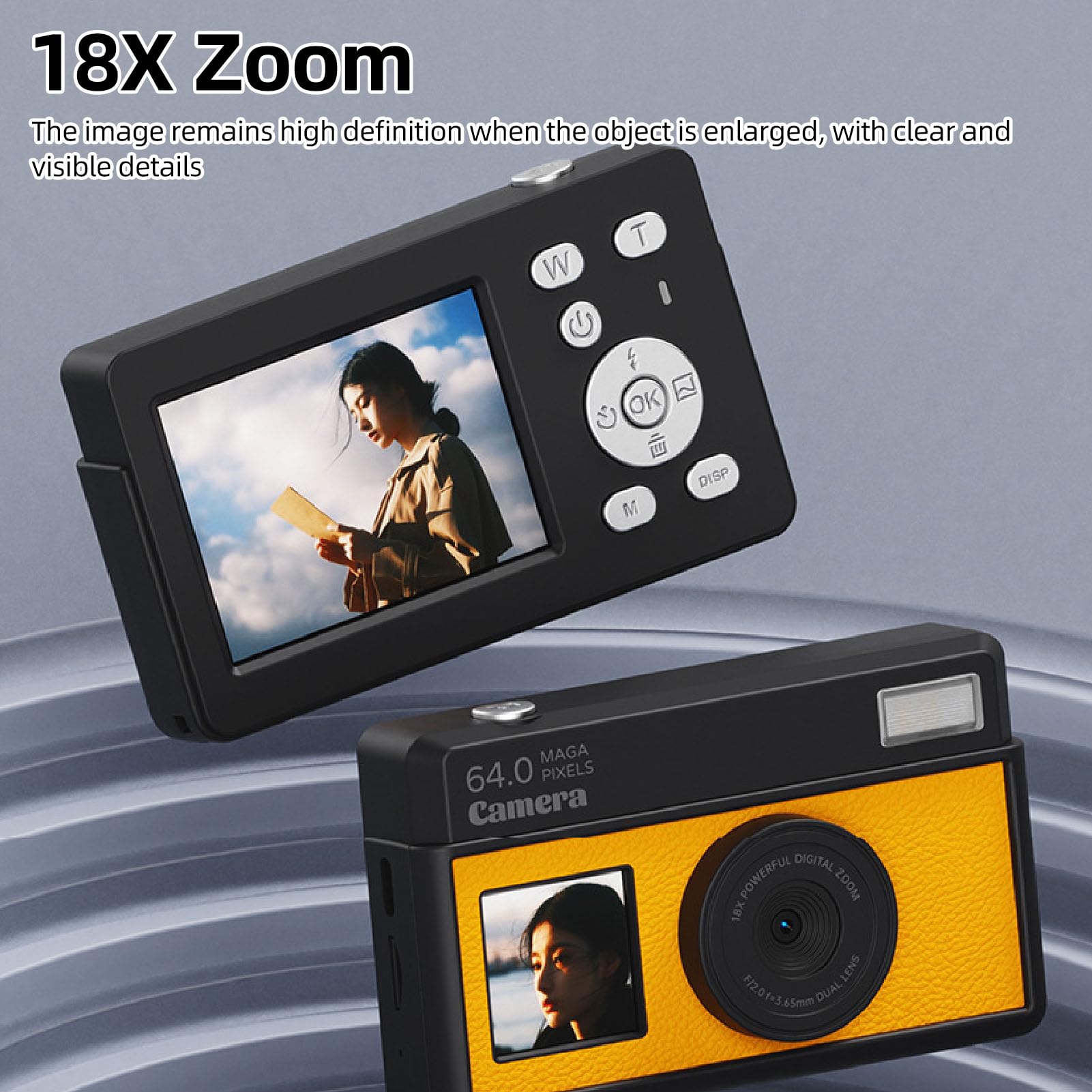 4K 64MP Digital Camera with 18X Zoom Autofocus – 2.8in Retro Screen, LED Fill Light & Multiple Filters for Vlogging, Travel, and Photography (Yellow Black)