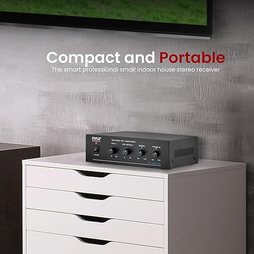 Miniatura 7 de Pyle Mini amplificador de potencia compacto para el hogar, receptor estéreo de audio inteligente pequeño de 60 W con RCA, 2 micrófonos de entrada,