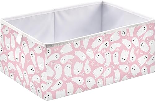 QUGRL Lindos contenedores de almacenamiento de fantasmas de Halloween, caja plegable de almacenamiento de ropa rosa Boo para estantes, armario,