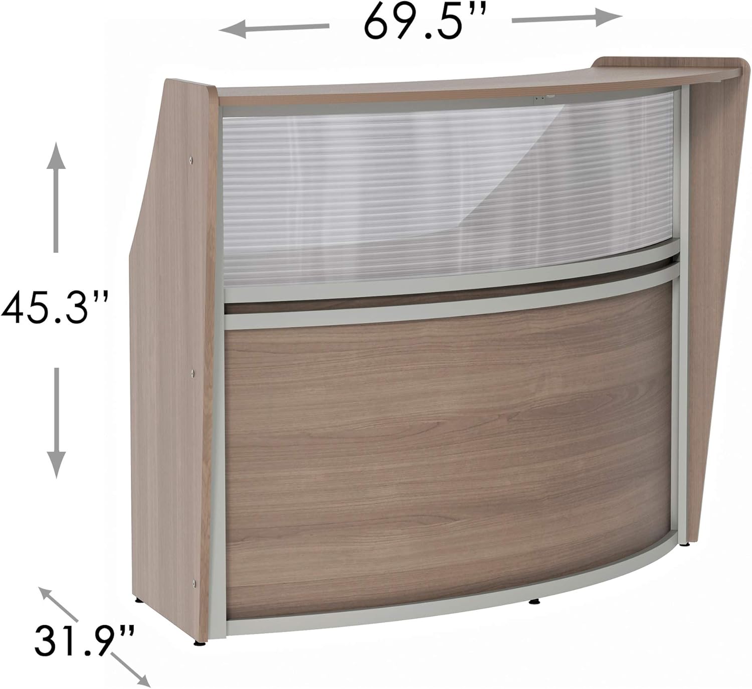 Linea Italia Curved Office Clear Panel | Easy to Assembly Single Unit Reception Desk Counter for Lobby, Salon, 72" x 32", Walnut : Office Products
