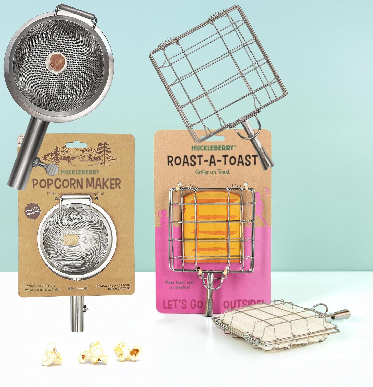 dynamisches Huckleberry Duo - Roast-a-Toast Sandwichmaker & Popcorn Maker für Outdoor Camping - Lets go Outside - Duo Popcorn + Sandwich, Outdoor Pfadfinder Camping Kinder Lagerfeuer