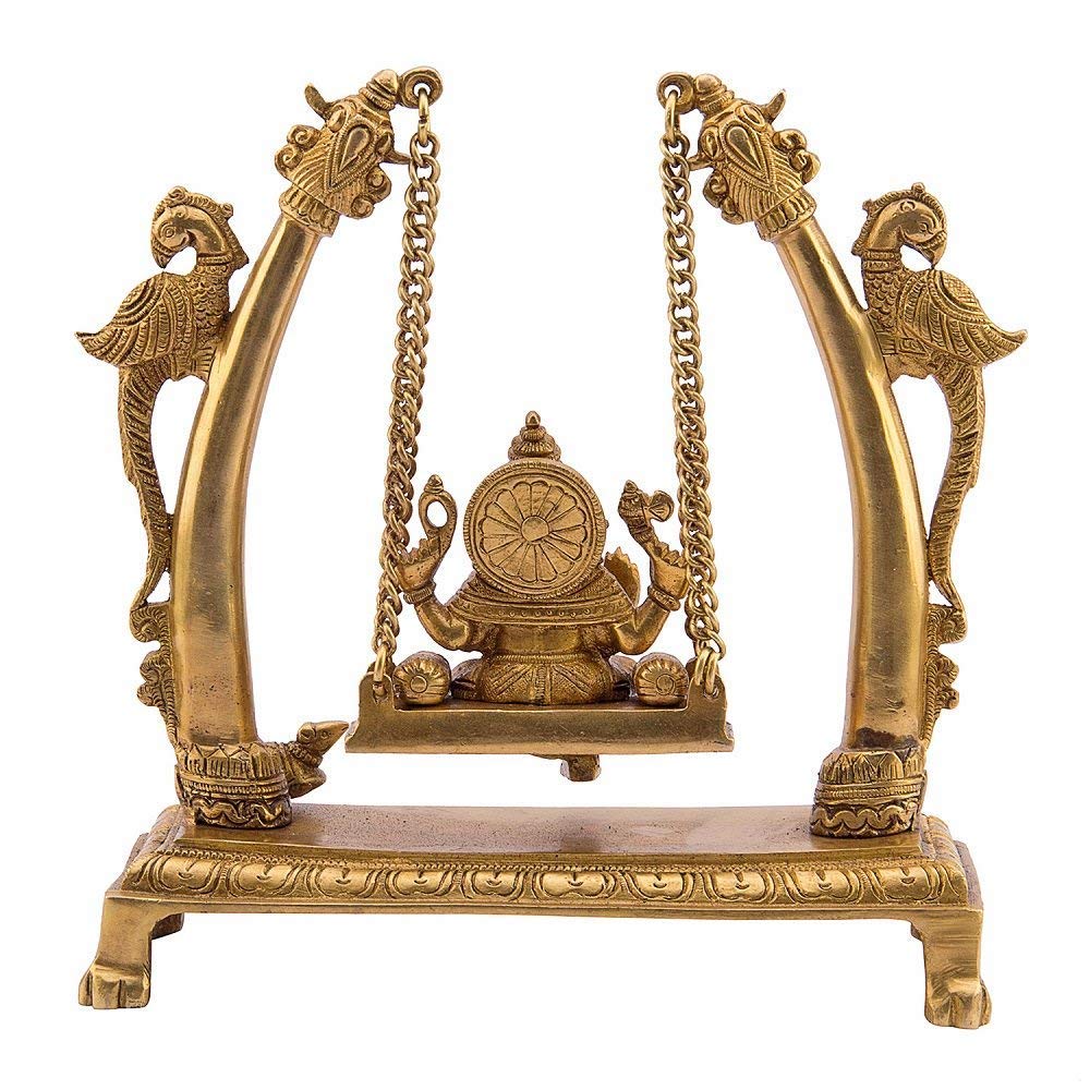 Ganesh en laiton sur Jhoola Ganesh Swing Décoration d'intérieur Pièce d'exposition Cadeau Statue 24 cm Doré 1 pièce Standard