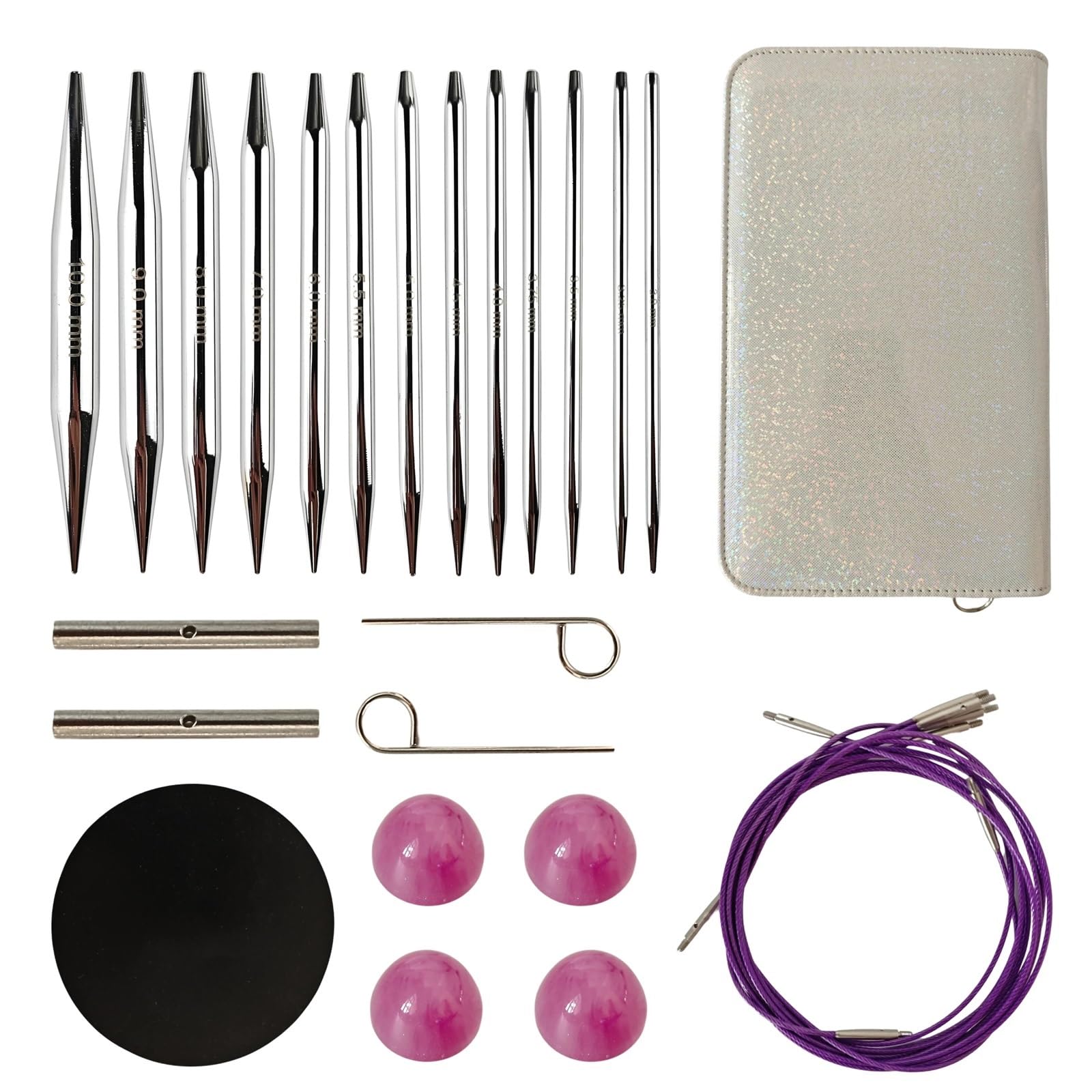 Juego de 13 pares de agujas circulares de tejer circulares extraíbles, juego de agujas de tejer intercambiables de aluminio, agujas de tejer para tejer