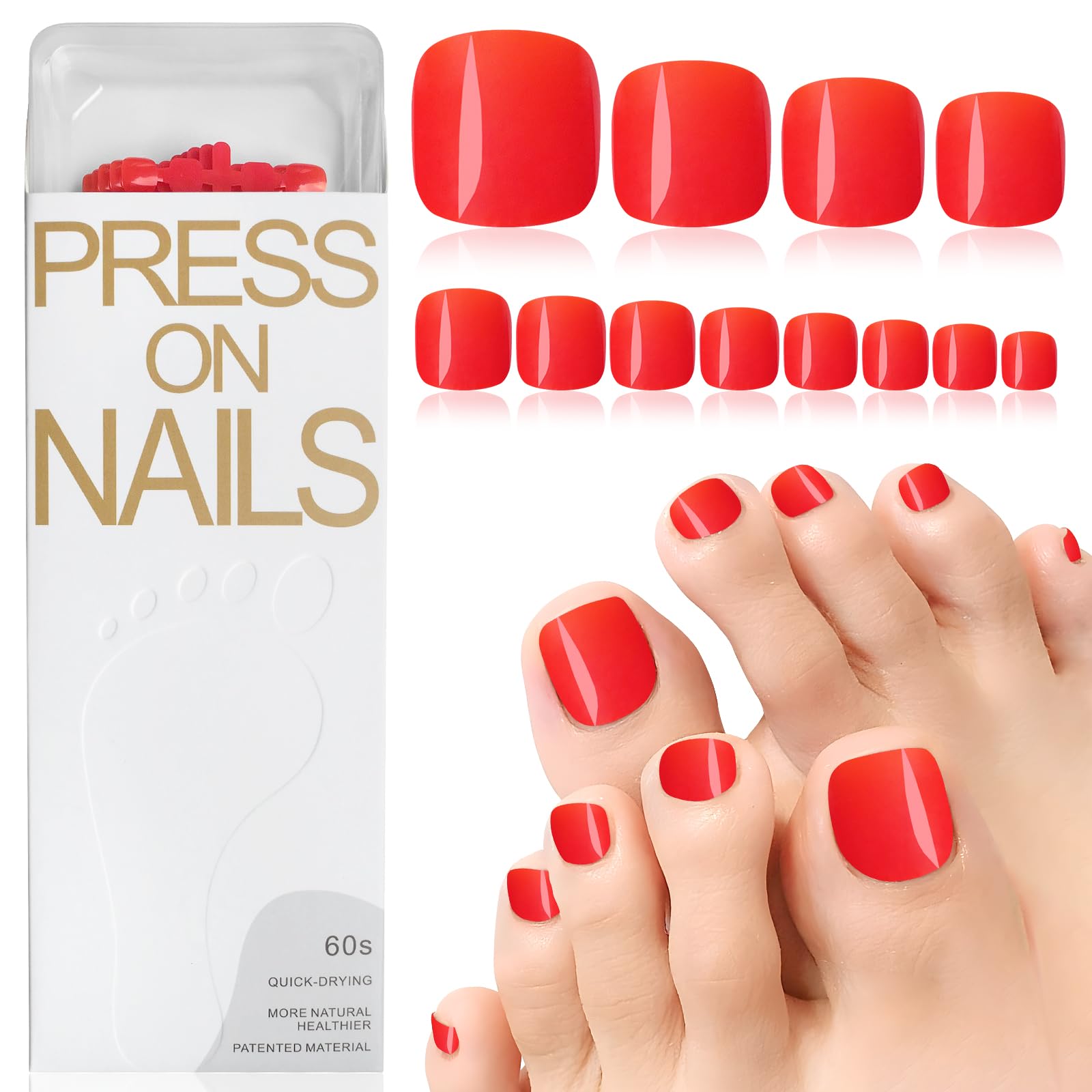120pc Press on Toenails for Women Toe Press on Nails Short Fake Toe Nails Press ons with Adhesive Tabs, Acrylic Toe Nail Tips False Toenail Press ons Artificial Fake Toenails for Feet-Red