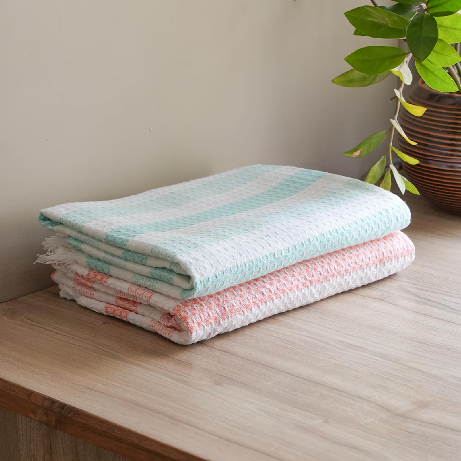 Thirsty Towel by Doctor Towels, 100% Cotton Waffle Bath Towel Pack of 2 | 70 x 140 cm Large Size | Quick Dry & Ultra Soft Cotton Towels for Bath for Men & Women – Orange & Blue