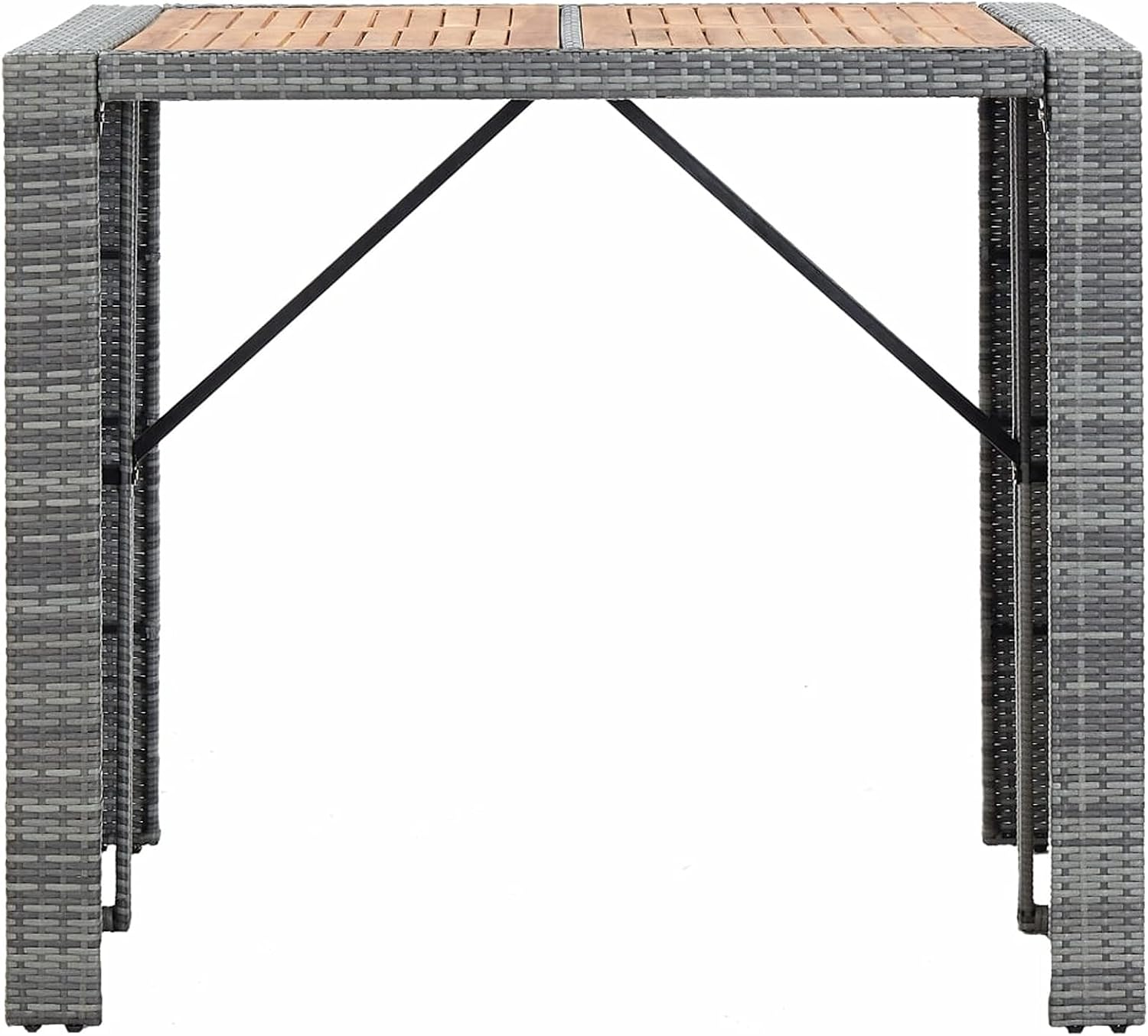 Gecheer 5 Piece Patio Bar Set, Poly Rattan and Acacia Wood Gray Bar Table and Chairs with Cushions for Outdoor Patio Use