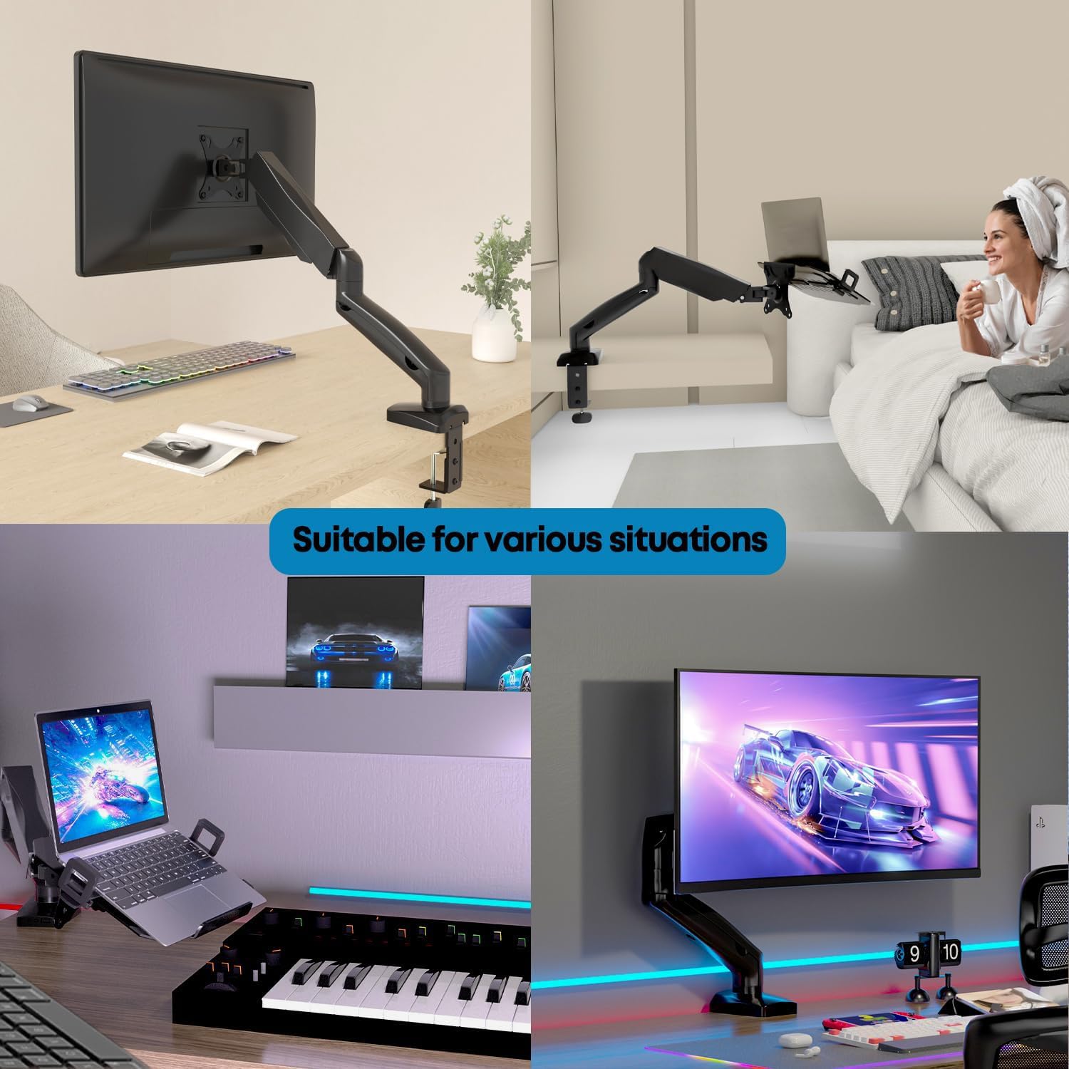 PUTORSEN Monitor Arm mit Laptopablage für 17 bis 32 Zoll LCD LED Bildschirm & bis zu 17 Zoll Notebook, Vollständig Verstellbarer Monitor Laptop Halterung Schreibtisch, 2 Befestigungsmöglichkeiten