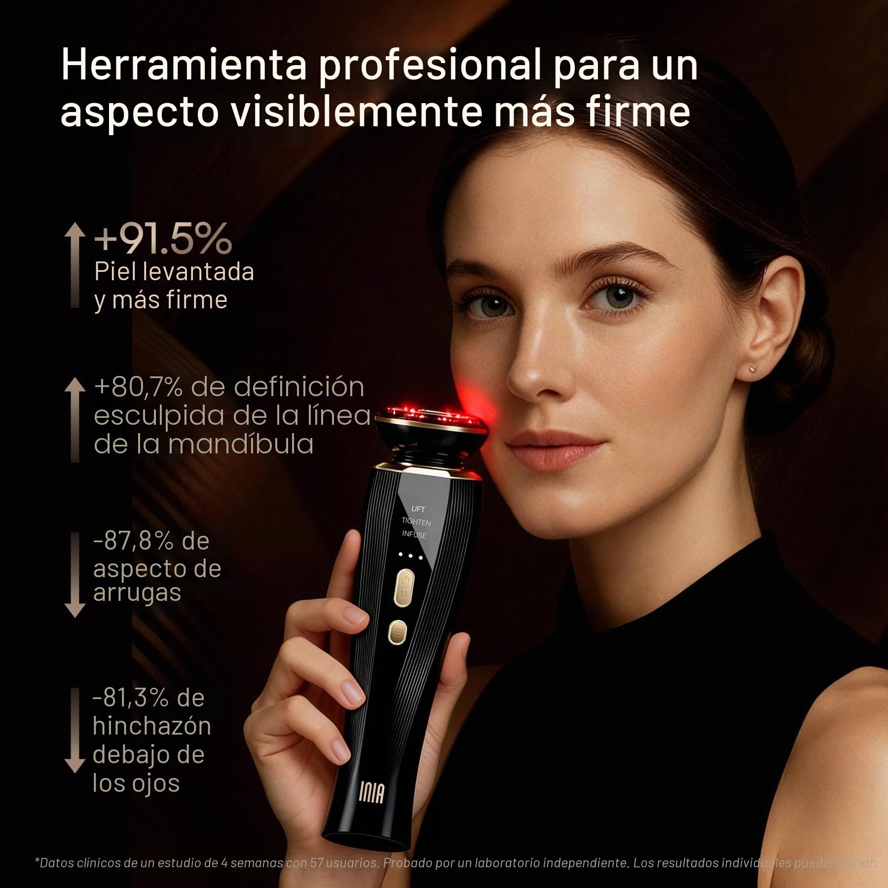 INIA Aparato profesional de masaje facial antienvejecimiento 3 en 1 con microcorriente y luz roja. Aparato reafirmante y lifting para rostro y cuello. Reduce la hinchazón y las arrugas. Reafirma