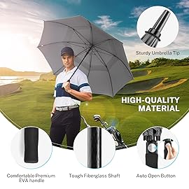 Gonex 62 Inch Extra Large Golf Umbrella, Automatic Open Travel Rain Umbrella with Windproof Water Resistant Double Canopy, Oversize Vented Umbrellas for 2-3 Men and UV Protection, Grey