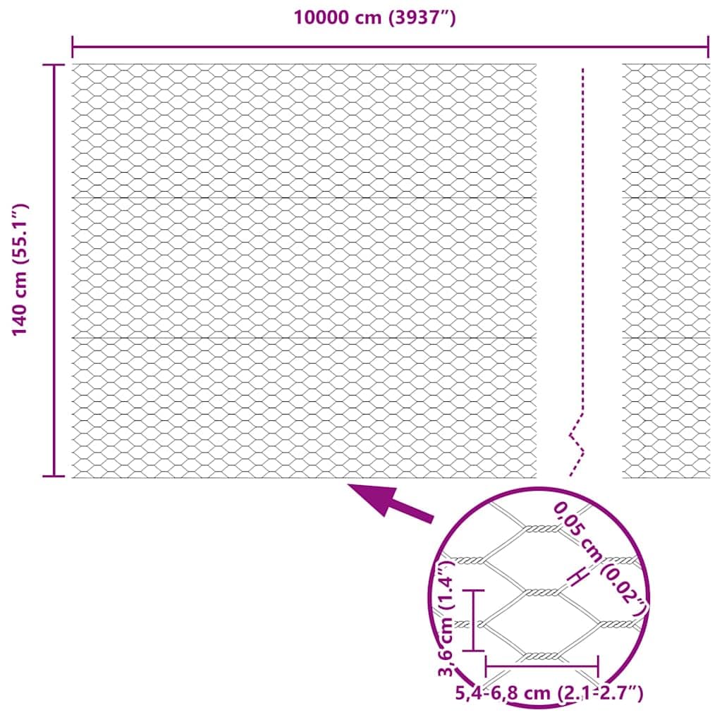 Genérico Cerca Hexagonal Plateado 1,4 x 100 m Acero galvanizado,Bricolaje,Vallas de jardín,Paneles de Vallas,Plata,42005763