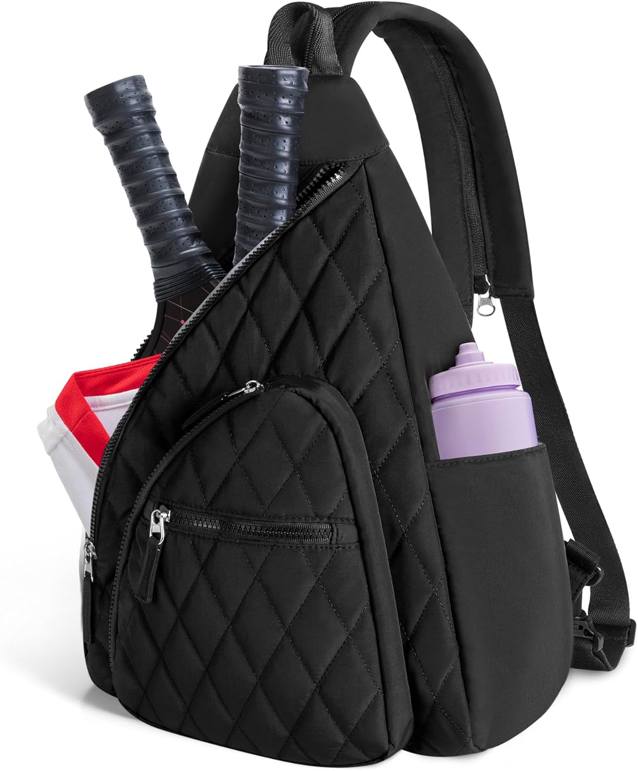 Pickleball Sling Bag for Women and Men, Pickle Ball Paddle Backpack with Fence Hook for Racquetball, Badminton Rackets, Black