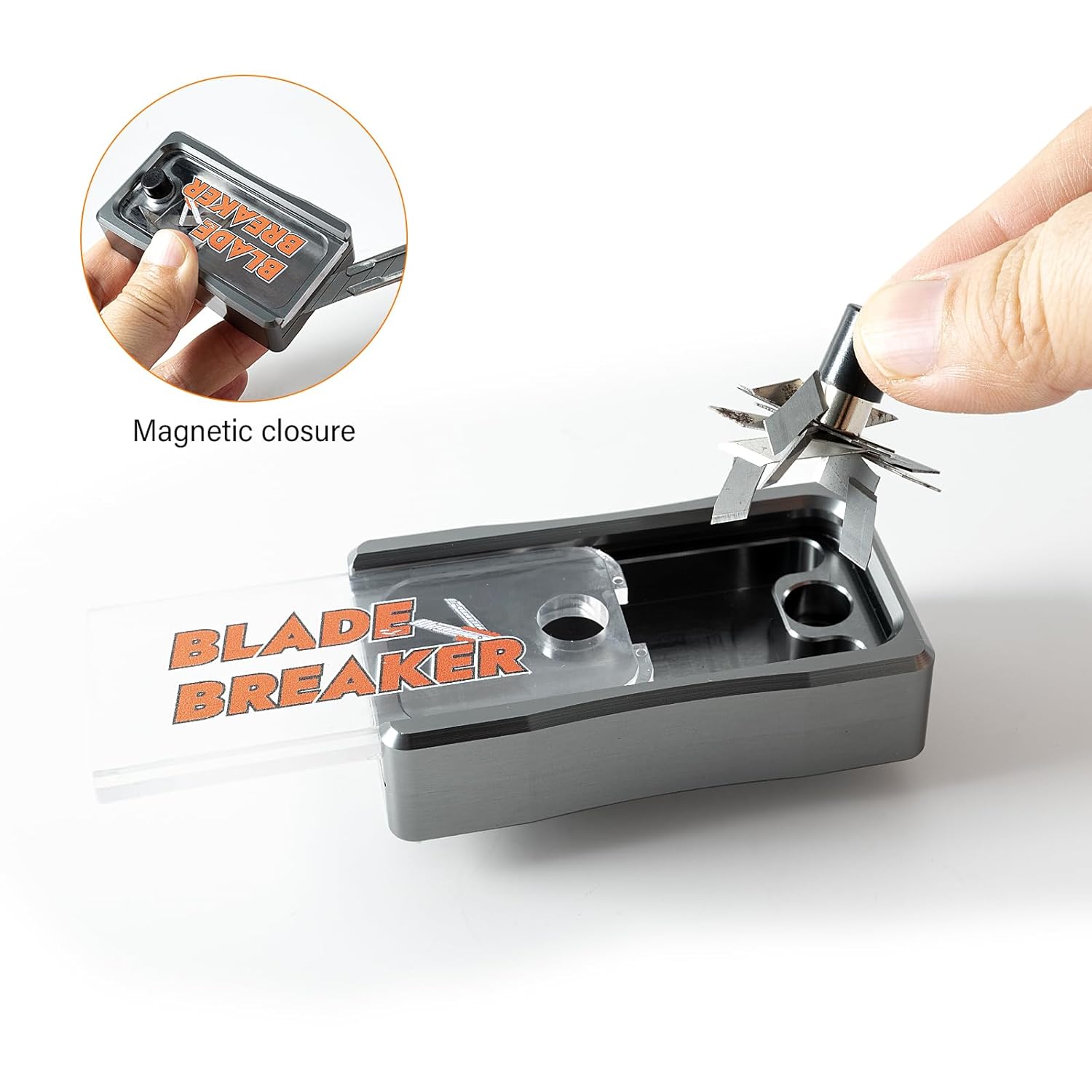 Gomake 2PCS Blade Disposal Container Box，Aluminum Magnetic Break Off Cutter Blades Box with Convenient Hanging Clip, Snap Off Blades 9mm 18mm Safely Dispose of Used Blade Case