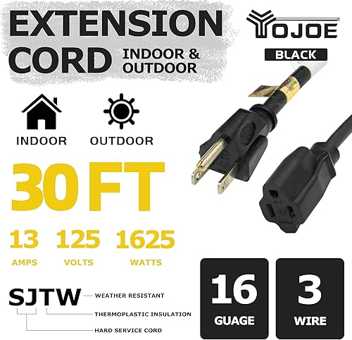Miniatura 2 de YOJOE Cable de extensión para interiores y exteriores, cable de alimentación de 3 clavijas 13A resistente a la intemperie, calibre 16, cable de