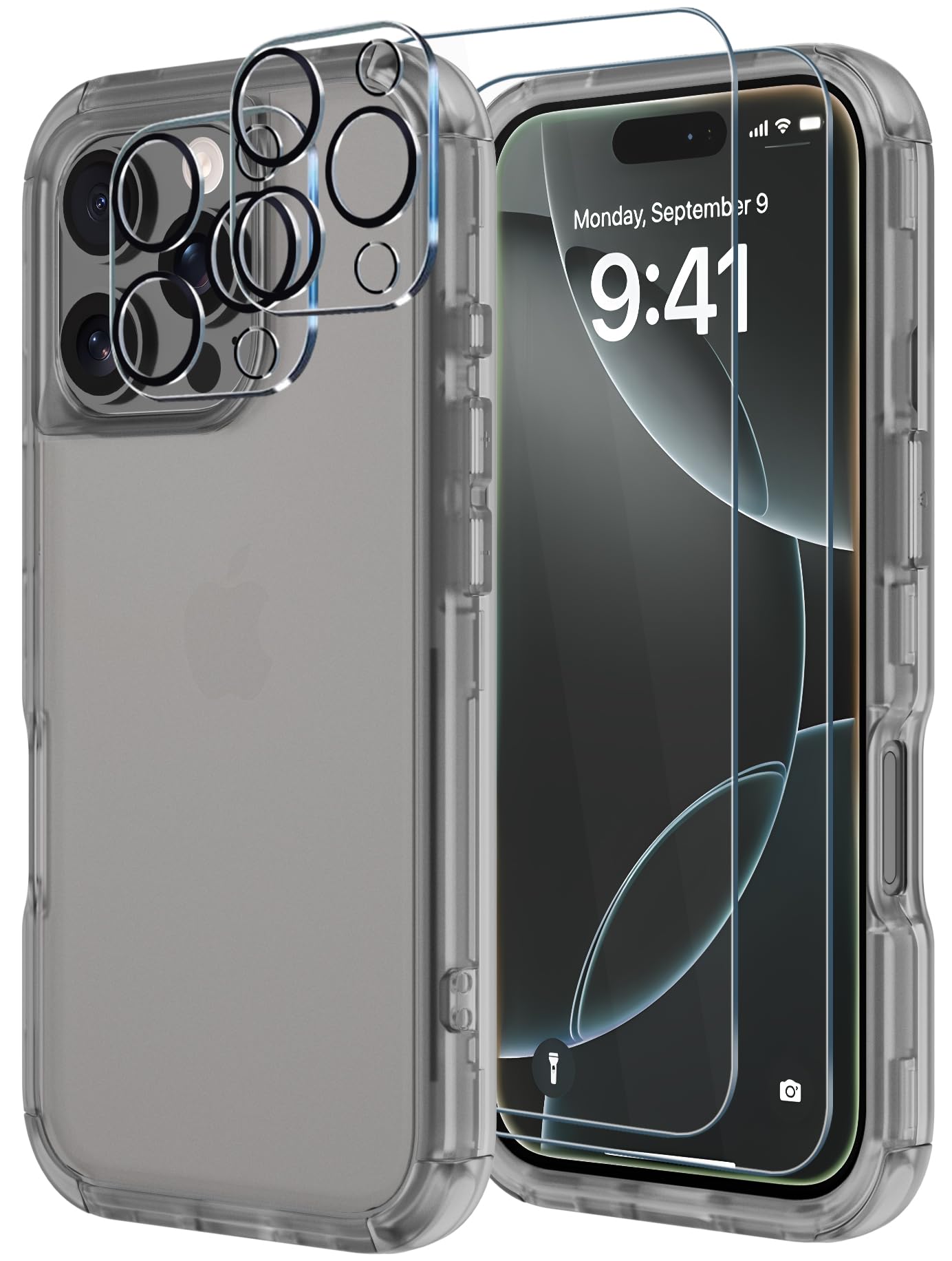 Diverbox for iPhone 16 Pro Case [Shockproof] [Dropproof] [Tempered Glass Screen Protector + Camera Protectors] Heavy Duty Protection Phone Case Cover for Apple iPhone 16 Pro (Matte Black)