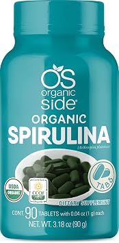 OS Organic Side | Spirulina Tablets | Pure Organic Spirulina for Energy, Immunity, and Wellness | 90 Vegan Tablets | Non-GMO, Rich in Protein, Antioxidants, and Nutrients for Overall Health