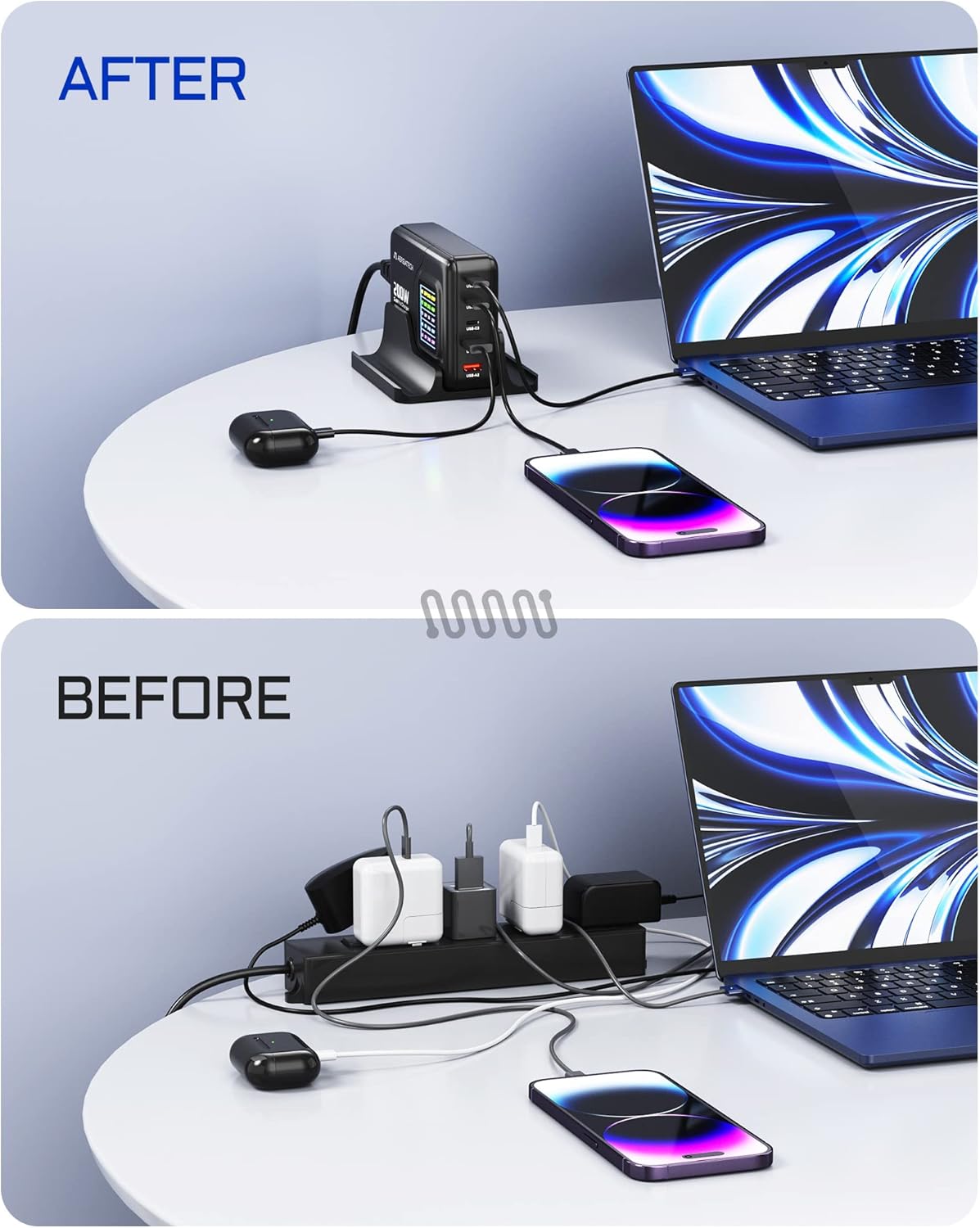 200w usb c charger aergiatech desktop 5 port pd 100w type c 65w pps gan charger fast charging station with lcd display laptop power adapter for macb