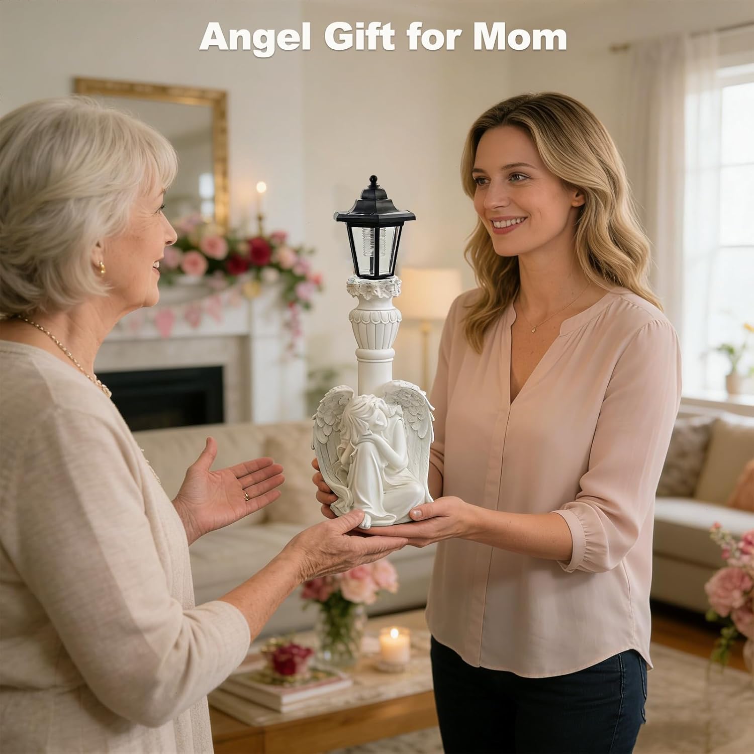 Solar Angel Garden Statue, 18" Roman Columns Angel Statue with Solar Lights Outdoor Waterproof, Resin Deocr Angel Figurine for Yard Patio Lawn Ornaments, Angel Gifts for Women Mom Grandma
