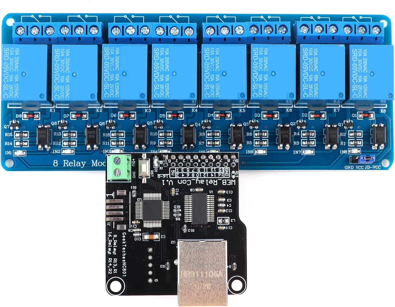 Network Ethernet Relay Module LAN WAN Network Web Server with RJ 45 Interface + 8 Channel Relay Module