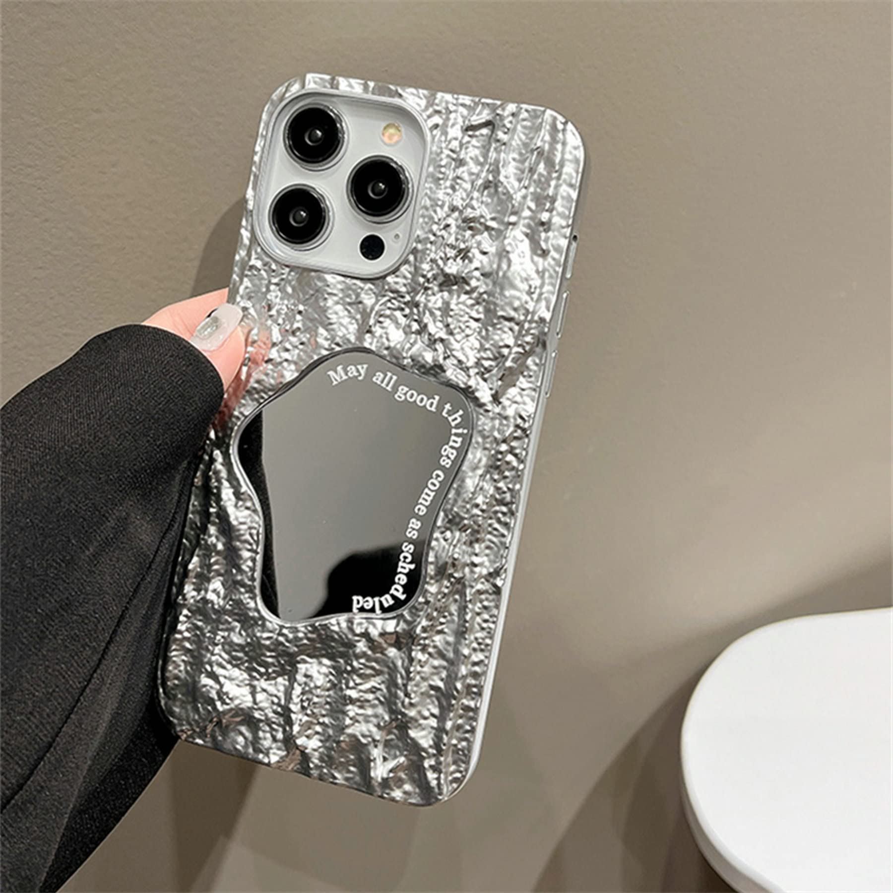 VAOXTY Spiegel Handyhülle Für IPhone 14 – Niedliches Make-up-Design, Weiches Silikon, Glänzend Silber
