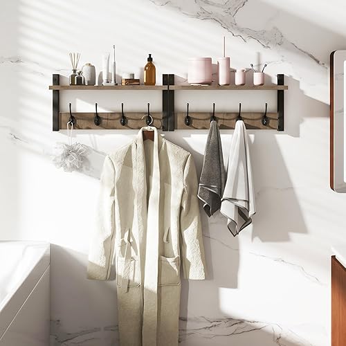 Miniatura 5 de YMYNY Estante Perchero montado en la pared, juego de 2 ganchos para abrigos, perchero de entrada con 8 ganchos, estante flotante de pared de 31.5