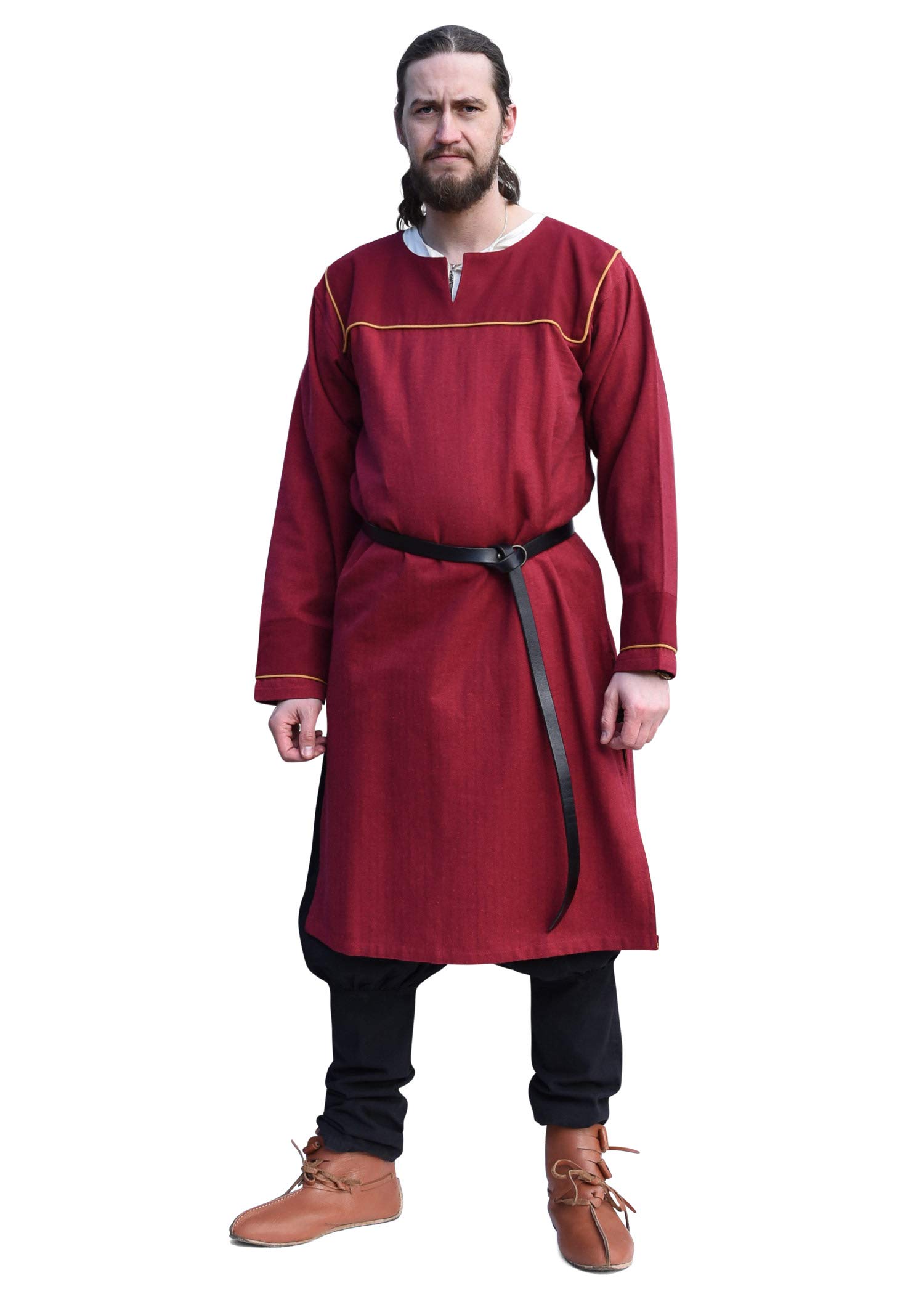 Ove - Viking Tunic with Herringbone Pattern - LARP Medieval Costume - Wine Red - XL