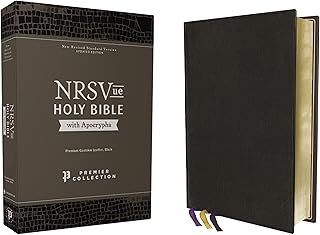 NRSVue, Holy Bible with Apocrypha, Premium Goatskin Leather, Black, Premier Collection, Art Gilded Edges, Comfort Print