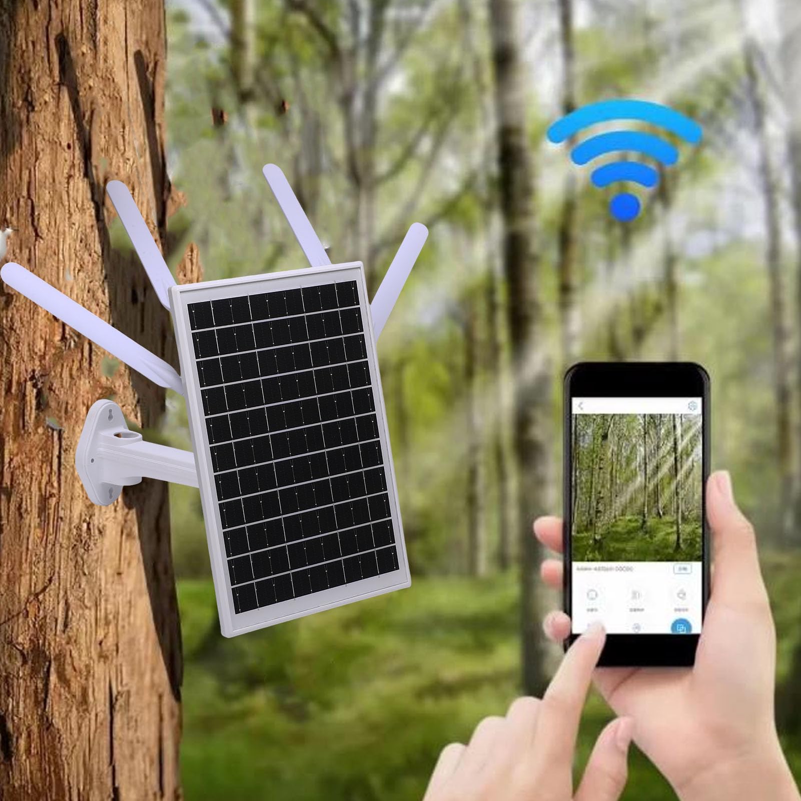 ASHATA Enrutador Módem 4G LTE con Energía Solar de 12W, Extensor Solar WiFi 6 WiFi 6 con Ranura de Tarjeta SIM, 150 M de Largo Alcance IP66 Agua, 18000 MAh, 8 Accesos de Dispositivo (Antenas Negras)