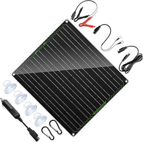 Topsolar Cargador de batería portátil de panel solar de 20 W 18 V para automóvil, motocicleta, barco, RV, remolque, moto de nieve