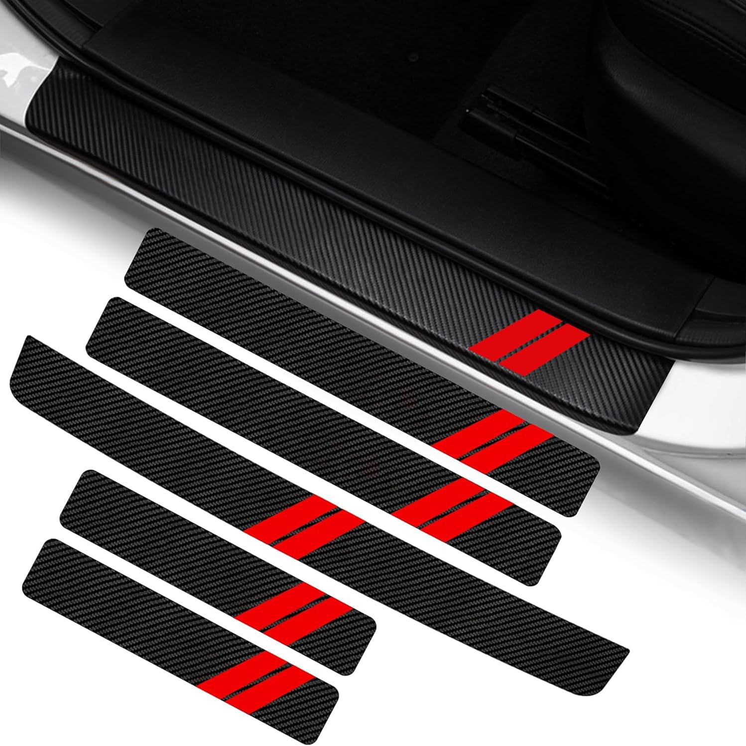 JOAAZAR 5 pcs Carbon Fibre Car Door Boot Sill Protector for Opel Astra 5Dr/3Dr Wagon